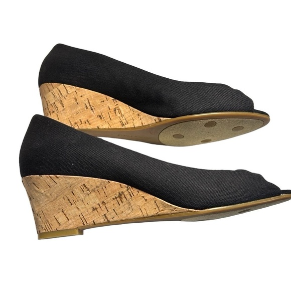 Etienne Aigner Black Canvas Wedge Heel open toe Pumps 8 - Picture 6 of 16